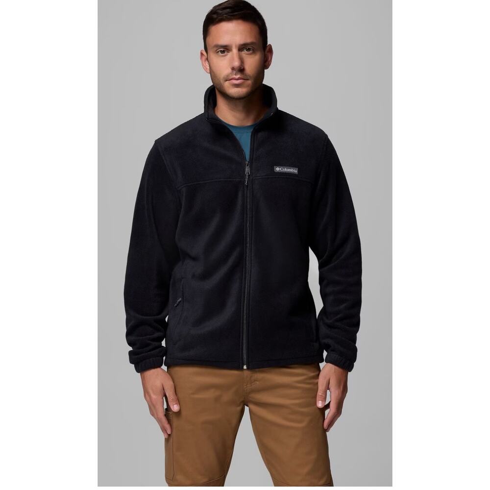 Columbia Fleece Jacket Large Tall Black Full Zip Outdoor Hiking Lightweight